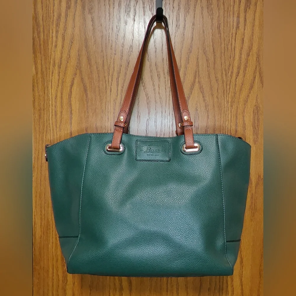 GH Bass & Co Green & Brown Tote Bag Purse w/ Zipper Pouch